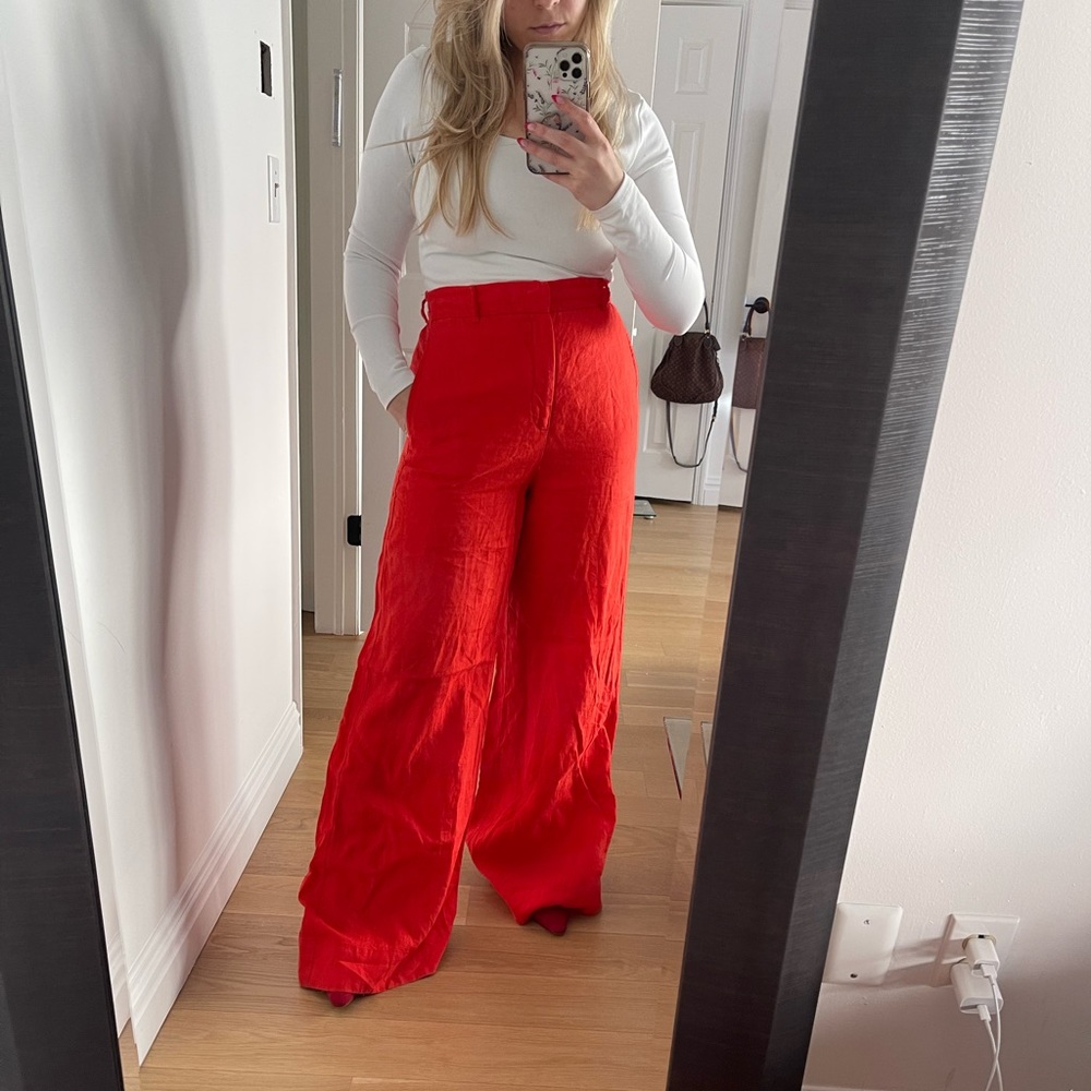 Zara Linen Wide Leg Pant Size M, Orange